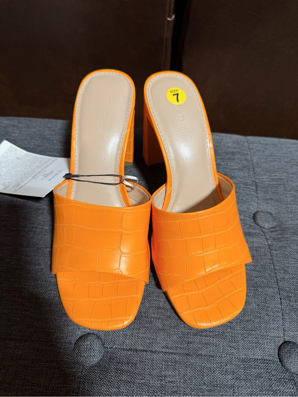The Drop Pattie Orange Croc Block Heel Mule Sandals Size 7 - Picture 2 of 9